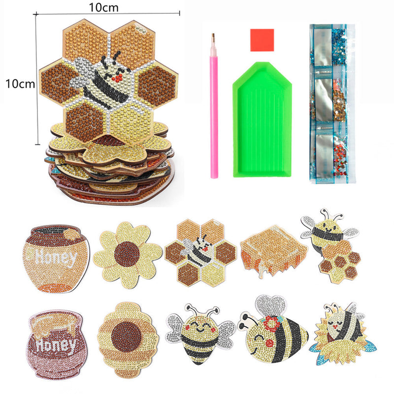 Les abeilles et le miel Sous-tasse Broderie Diamant 10Pcs