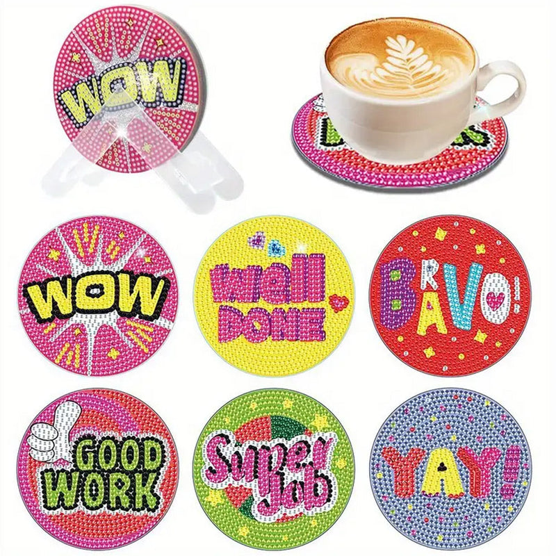 Mots d’encouragement Sous-tasse Broderie Diamant 6Pcs