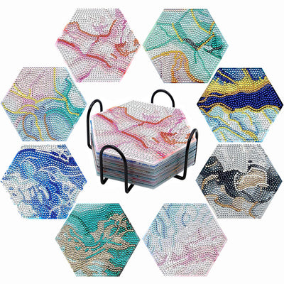 Lignes abstraites hexagonales Sous-tasse Broderie Diamant 8Pcs