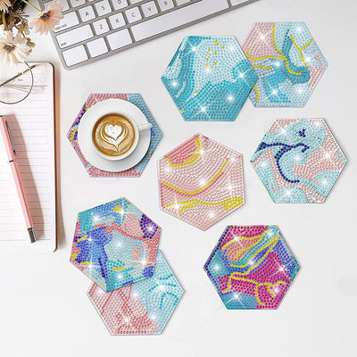 Lignes abstraites hexagonales Sous-tasse Broderie Diamant 8Pcs