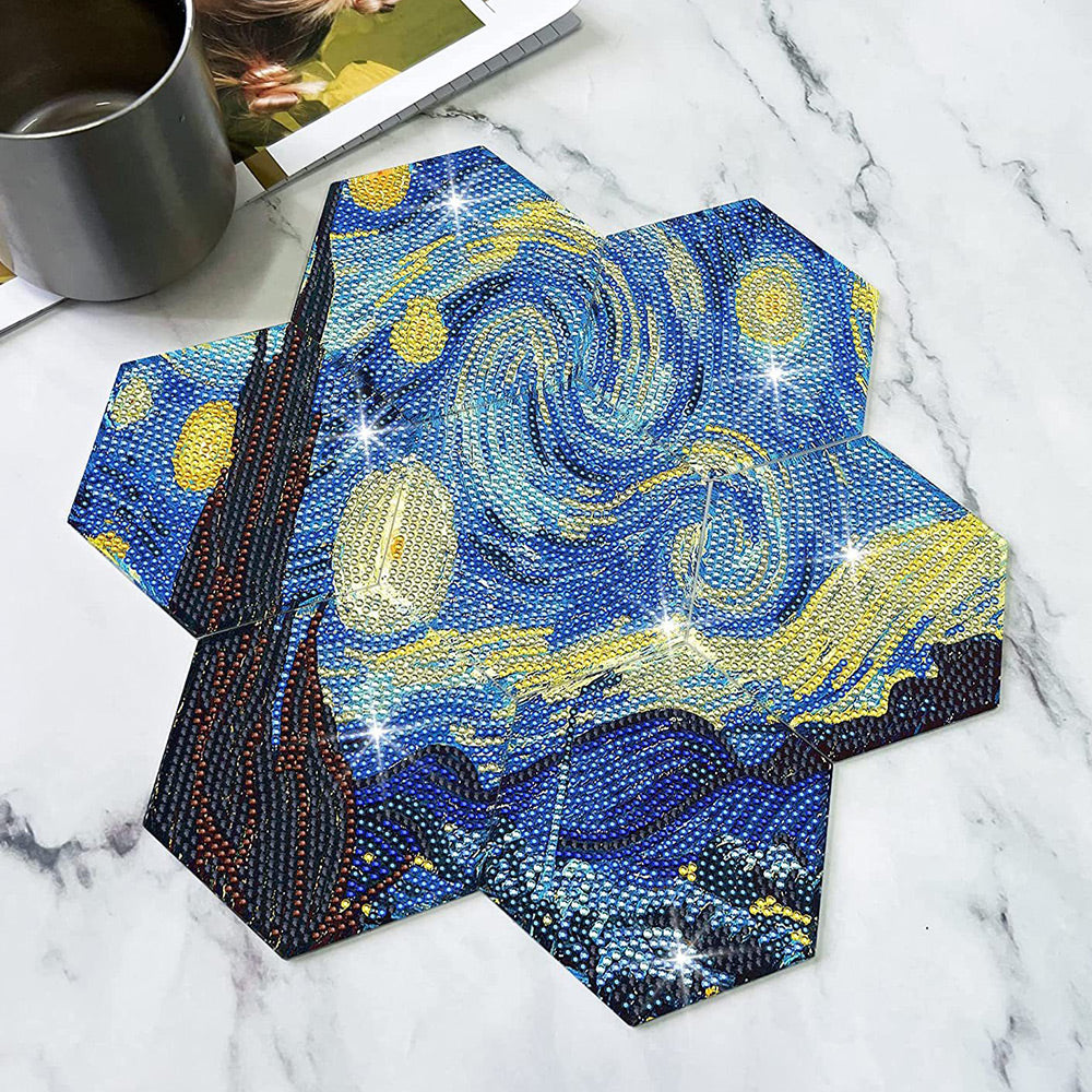 Ciel Étoilé Hexagonal Sous-tasse Broderie Diamant 7Pcs