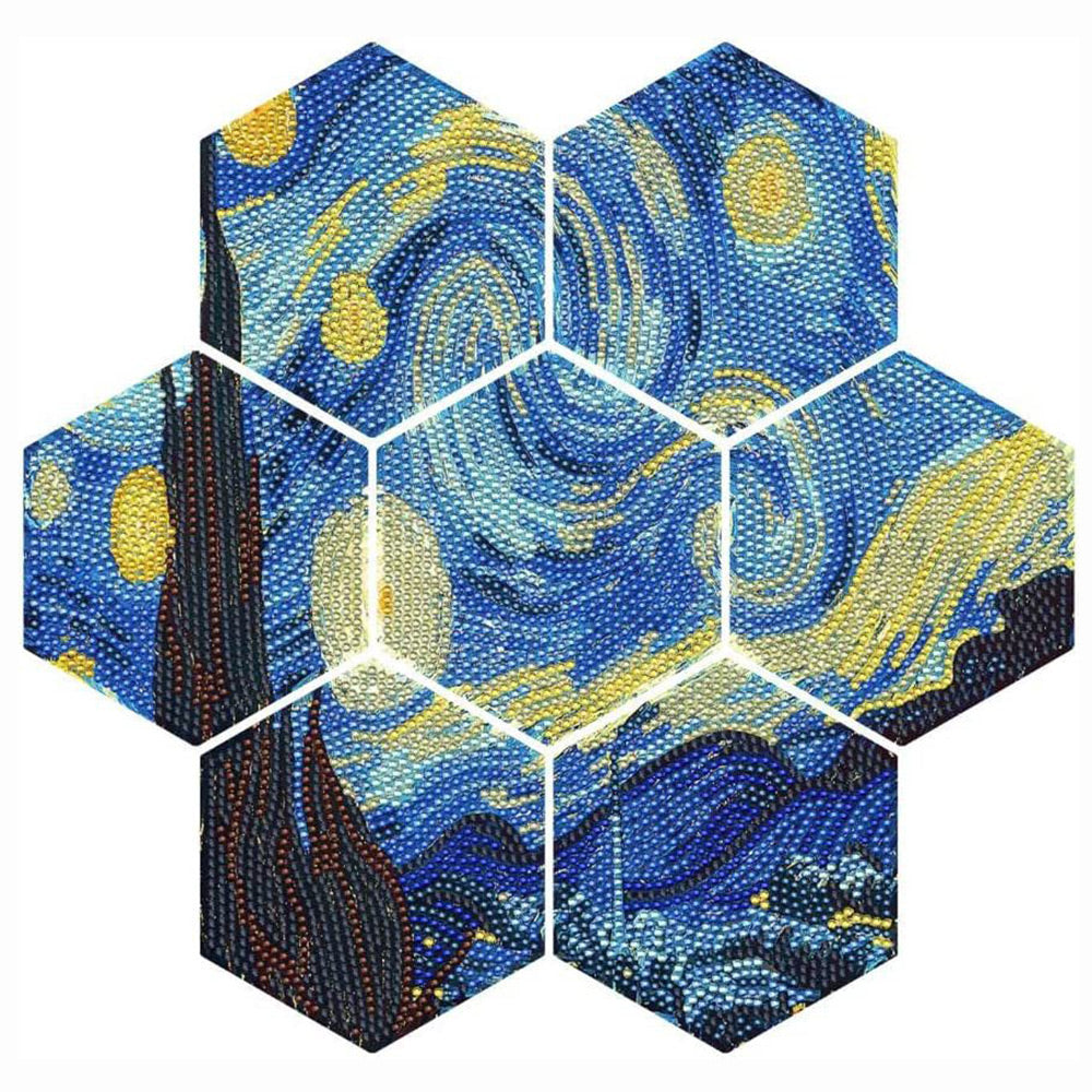 Ciel Étoilé Hexagonal Sous-tasse Broderie Diamant 7Pcs