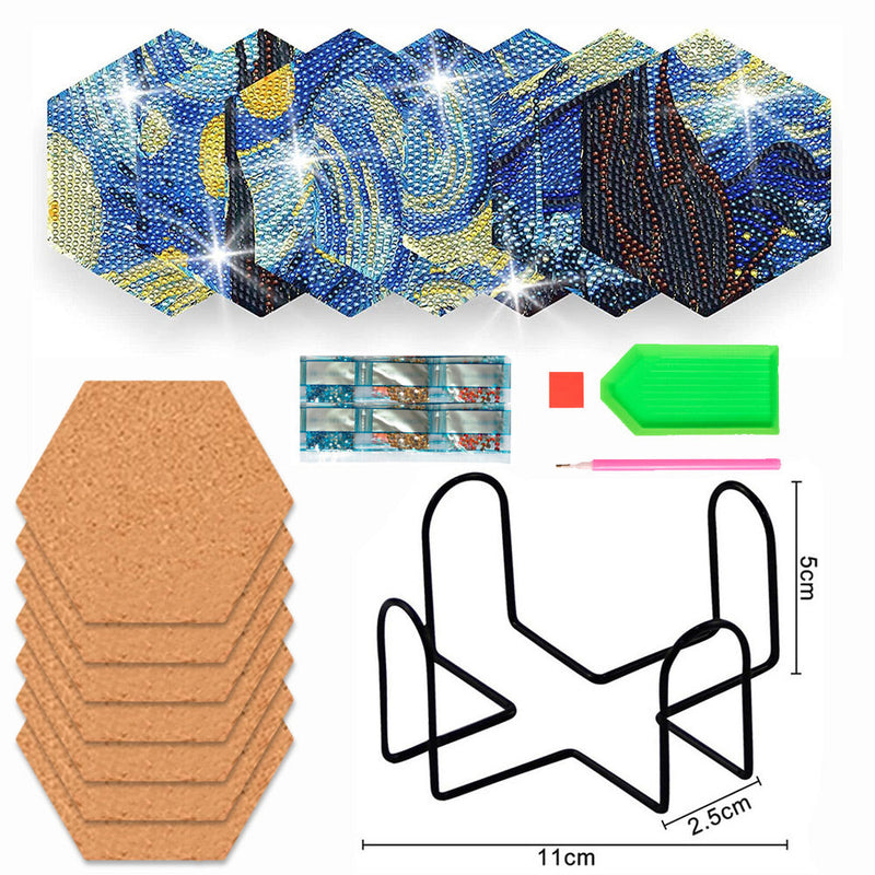 Ciel étoilé hexagonal Sous-tasse Broderie Diamant 7Pcs