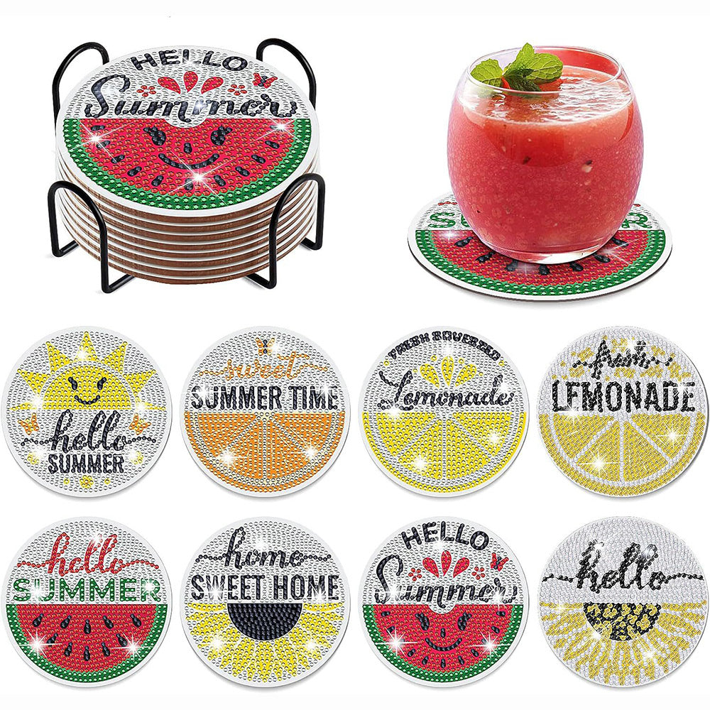 Citron d’Été Sous-tasse Broderie Diamant 8Pcs