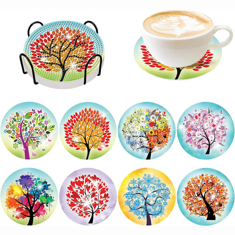 Arbre de vie Sous-tasse Broderie Diamant 8Pcs