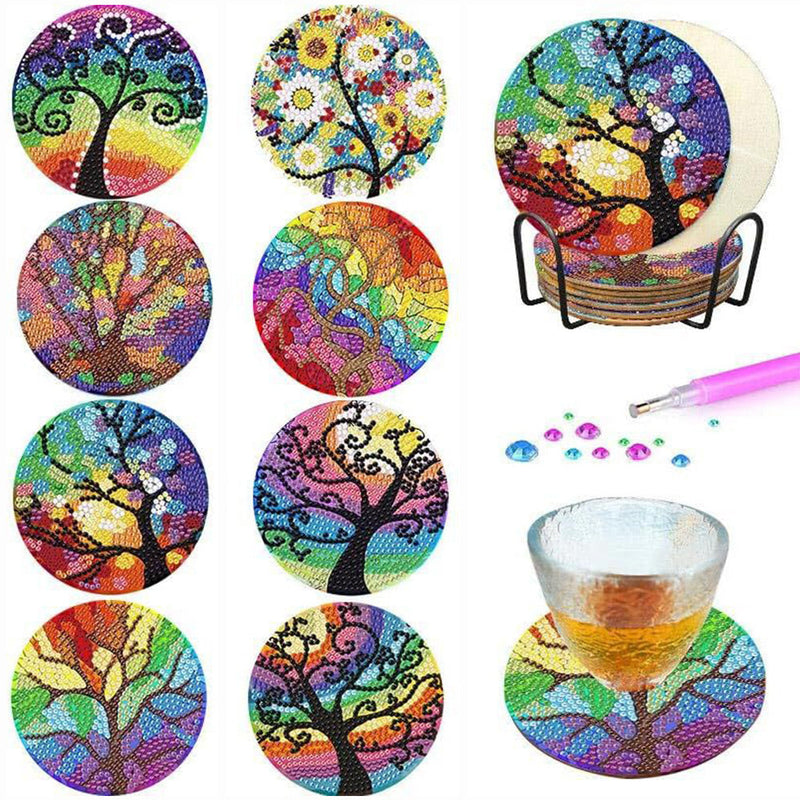 Arbre de vie Sous-tasse Broderie Diamant 8Pcs