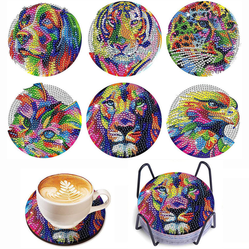 Animaux colorés Sous-tasse Broderie Diamant 6Pcs