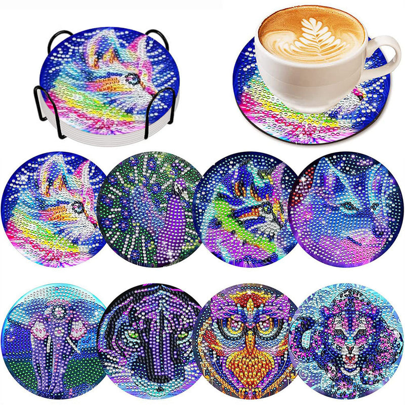 Animal bleu Sous-tasse Broderie Diamant 8Pcs