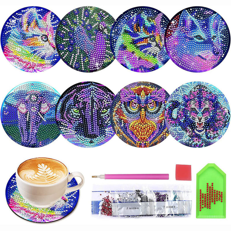 Animal bleu Sous-tasse Broderie Diamant 8Pcs