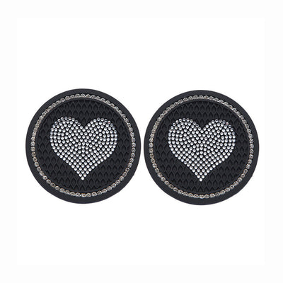 Dessous de verre de voiture en forme de cœur Sous-tasse Broderie Diamant 2Pcs