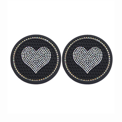 Dessous de verre de voiture en forme de cœur Sous-tasse Broderie Diamant 2Pcs