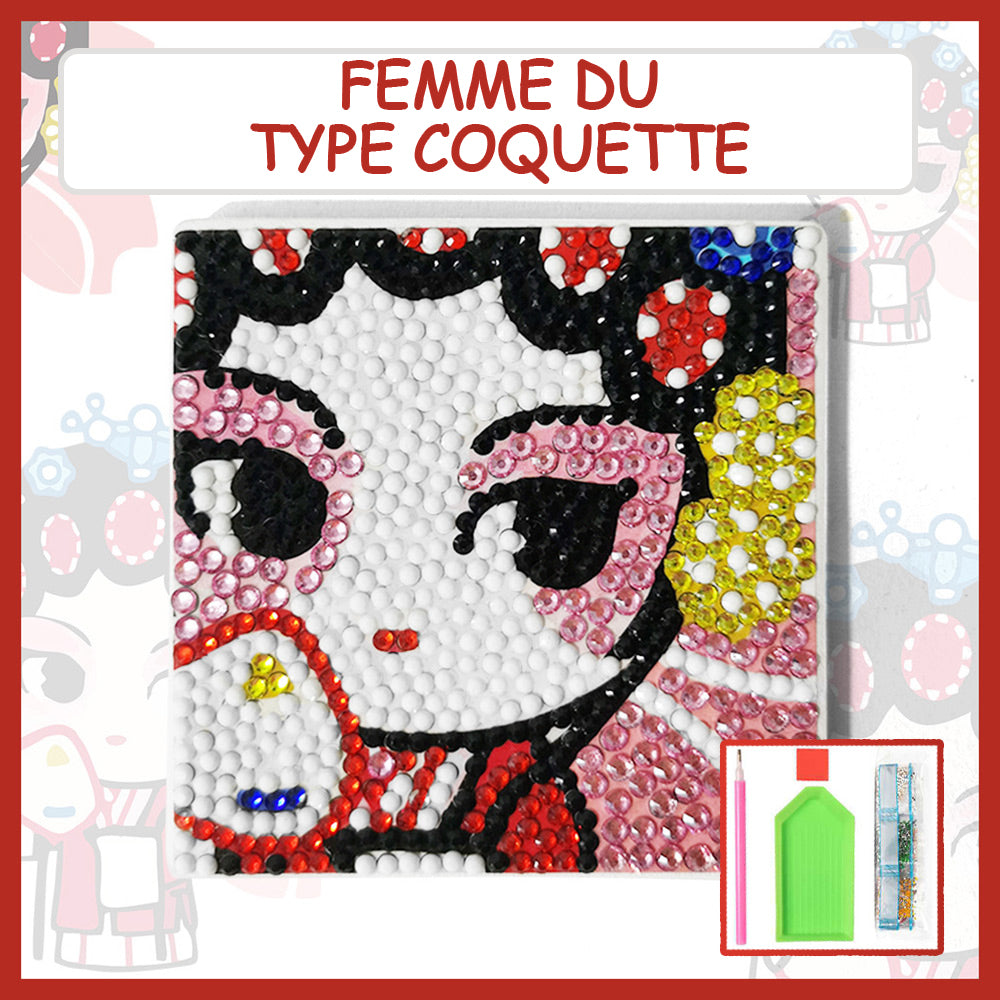 Motif Pop Carré Sous-tasse Broderie Diamant 1/6Pcs