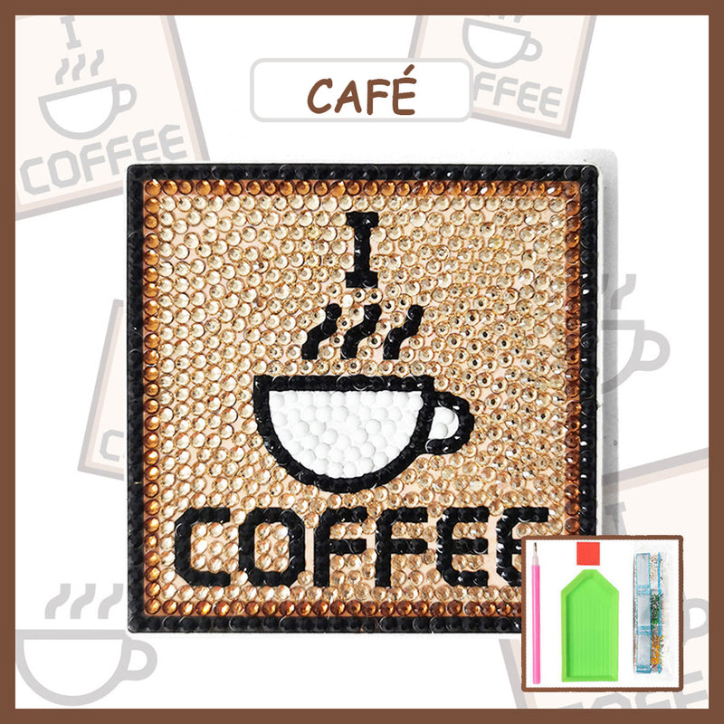 Motif pop carré Sous-tasse Broderie Diamant 1/6Pcs