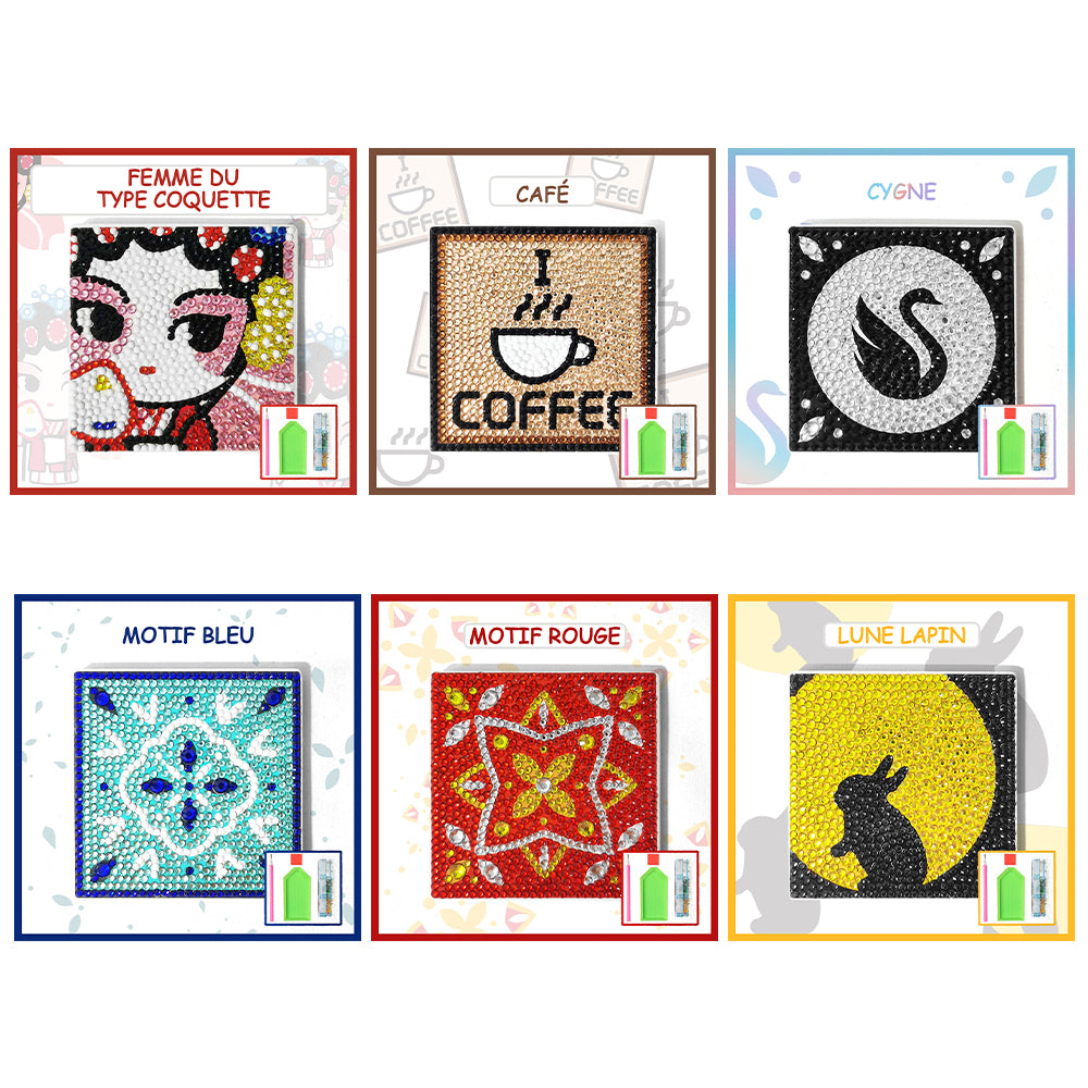 Motif Pop Carré Sous-tasse Broderie Diamant 1/6Pcs