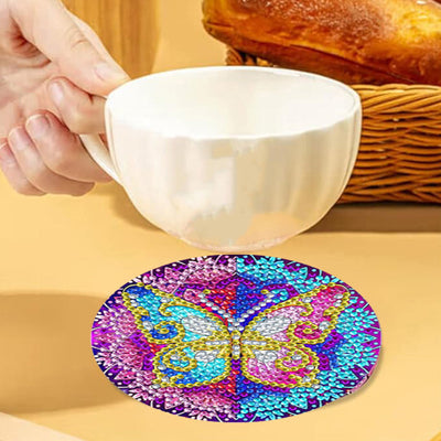 Papillon et fleur Sous-tasse Broderie Diamant 6Pcs