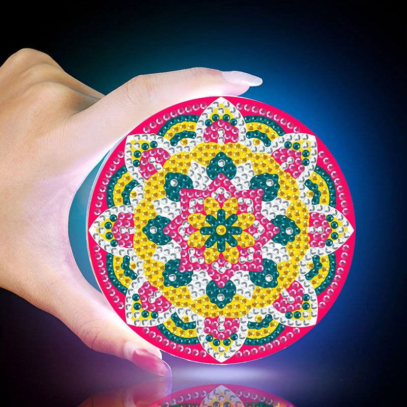 Mandala (avec lumière) Sous-tasse Broderie Diamant 1/4Pcs