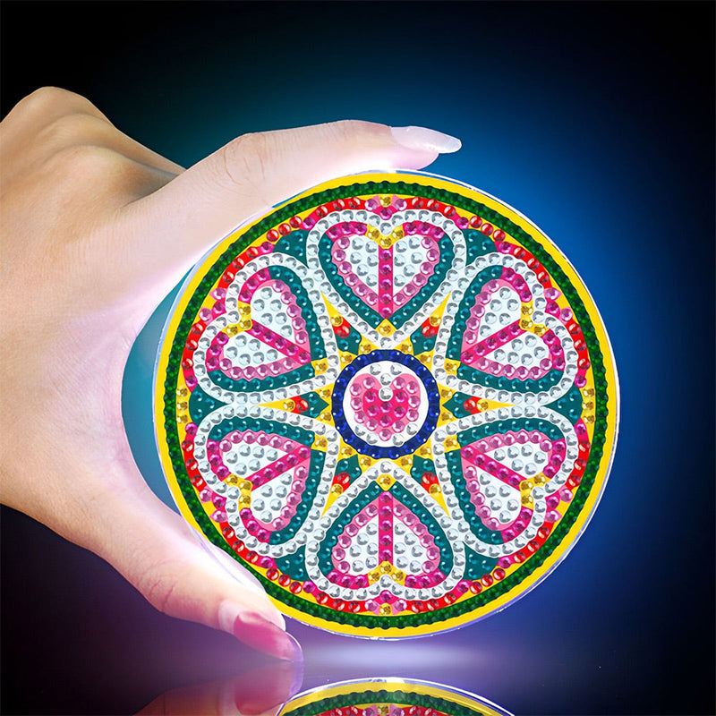 Mandala (avec lumière) Sous-tasse Broderie Diamant 1/4Pcs