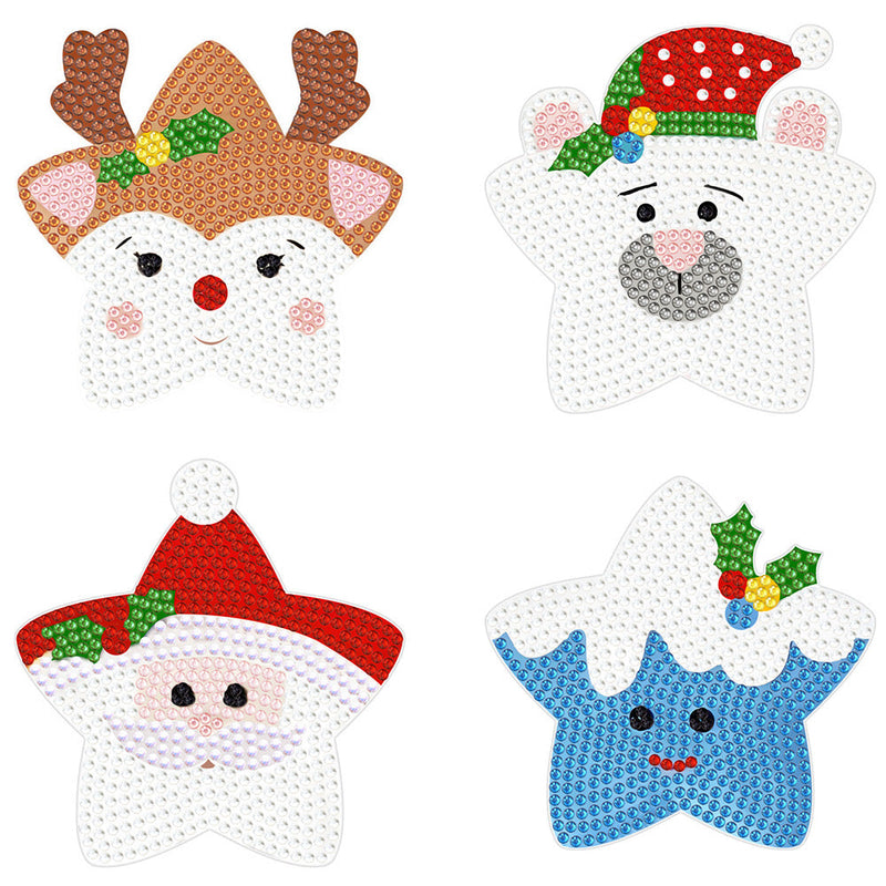 Style de Noël (avec lumière) Sous-tasse Broderie Diamant 4Pcs