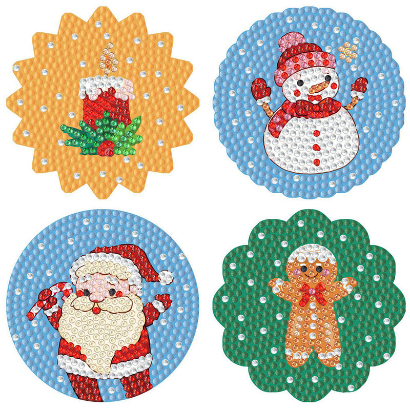 Style de Noël (avec lumière) Sous-tasse Broderie Diamant 4Pcs