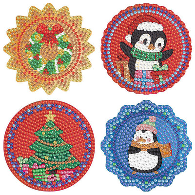 Style de Noël (avec lumière) Sous-tasse Broderie Diamant 4Pcs