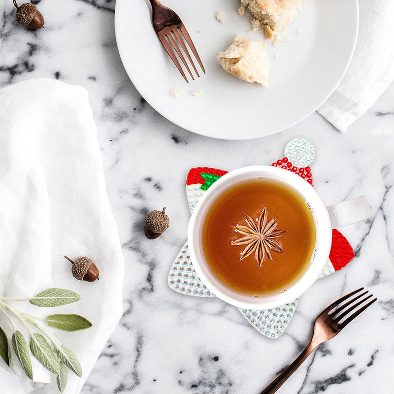 Style de Noël (avec lumière) Sous-tasse Broderie Diamant 4Pcs