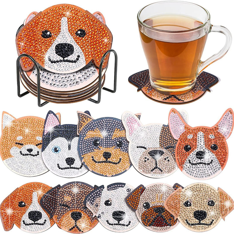 Chien souriant Sous-tasse Broderie Diamant 10Pcs