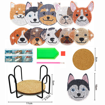 Chien souriant Sous-tasse Broderie Diamant 10Pcs