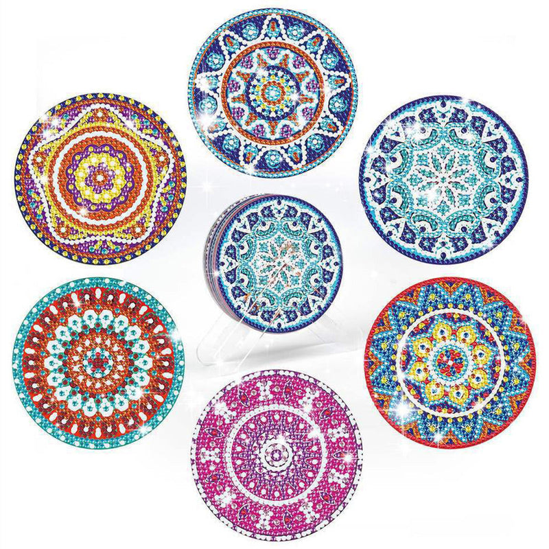 Mandala rond Sous-tasse Broderie Diamant 6Pcs