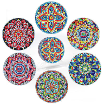 Mandala rond Sous-tasse Broderie Diamant 6Pcs