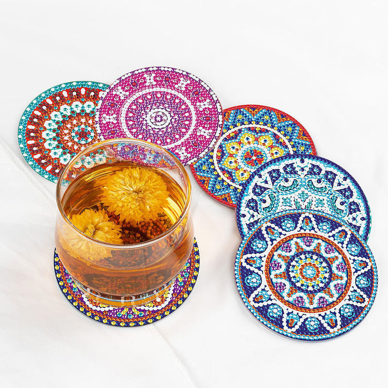 Mandala rond Sous-tasse Broderie Diamant 6Pcs