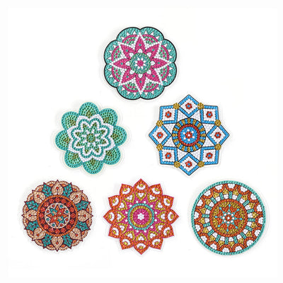 Mandala de forme irrégulière Sous-tasse Broderie Diamant 6Pcs