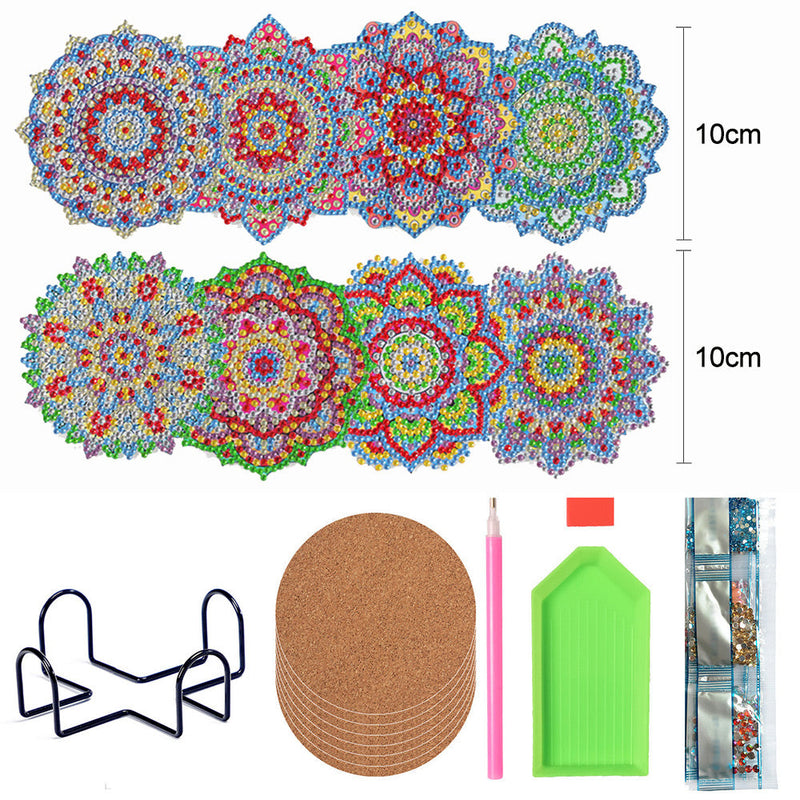 Mandala de forme irrégulière Sous-tasse Broderie Diamant 8Pcs