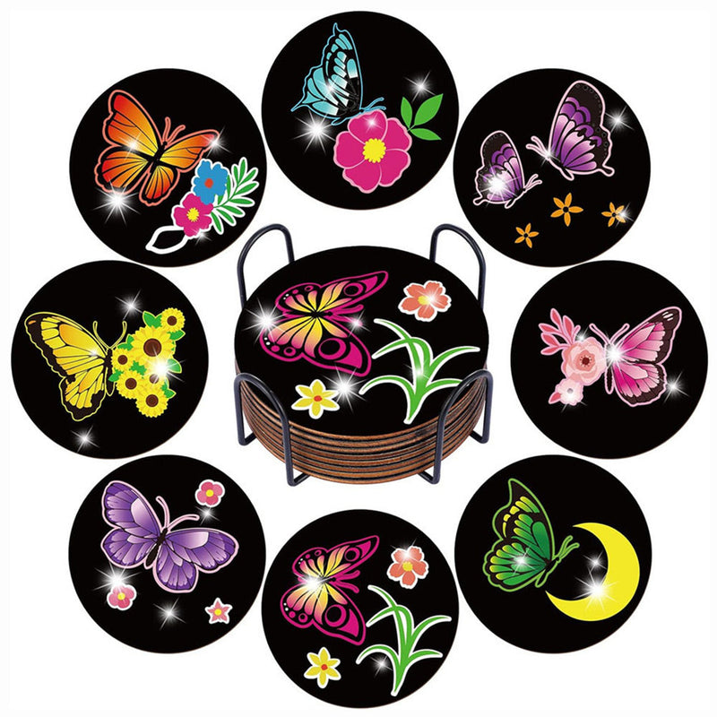 Papillon noir Sous-tasse Broderie Diamant 8Pcs