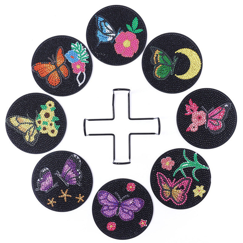 Papillon noir Sous-tasse Broderie Diamant 8Pcs