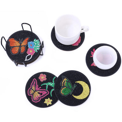 Papillon noir Sous-tasse Broderie Diamant 8Pcs