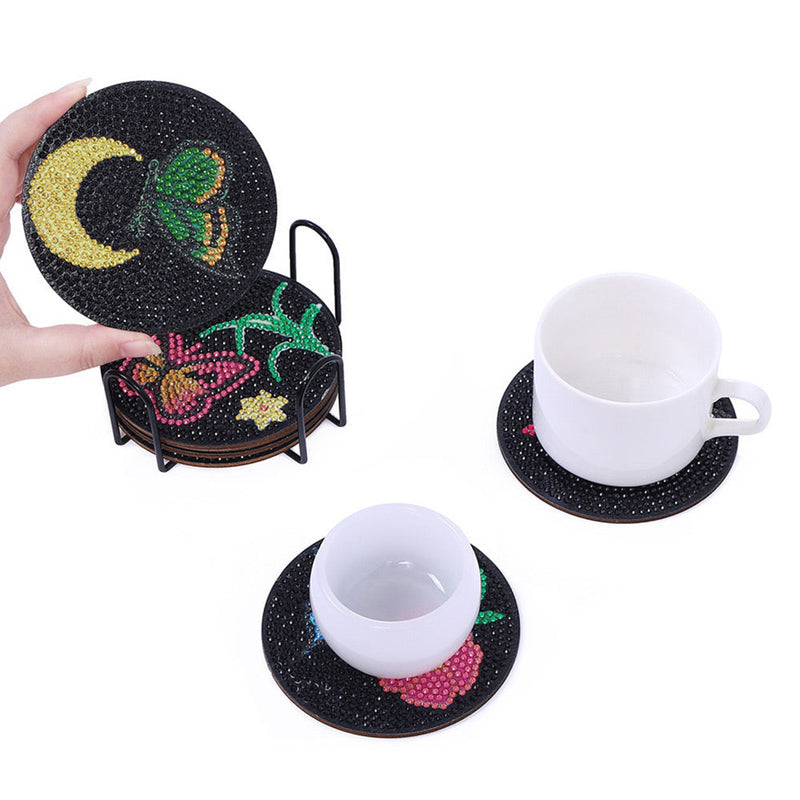 Papillon noir Sous-tasse Broderie Diamant 8Pcs