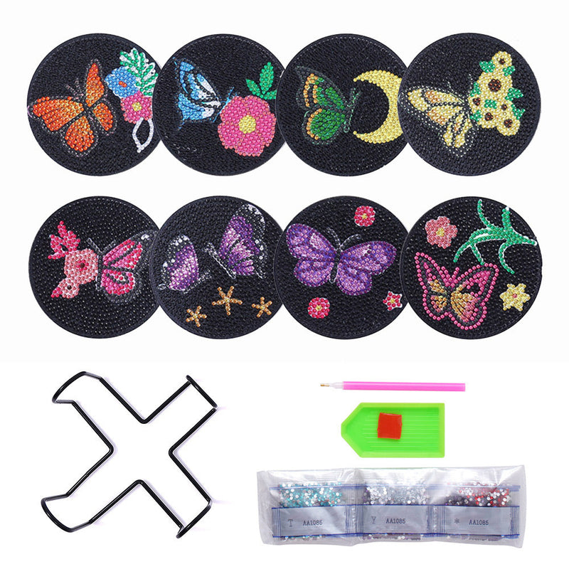 Papillon noir Sous-tasse Broderie Diamant 8Pcs