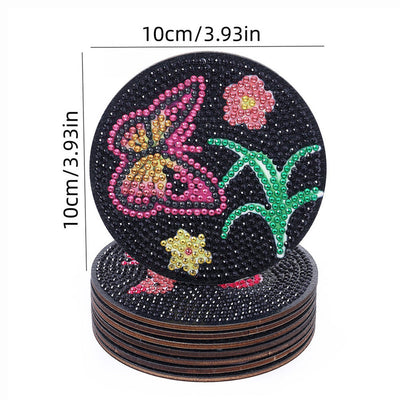 Papillon noir Sous-tasse Broderie Diamant 8Pcs