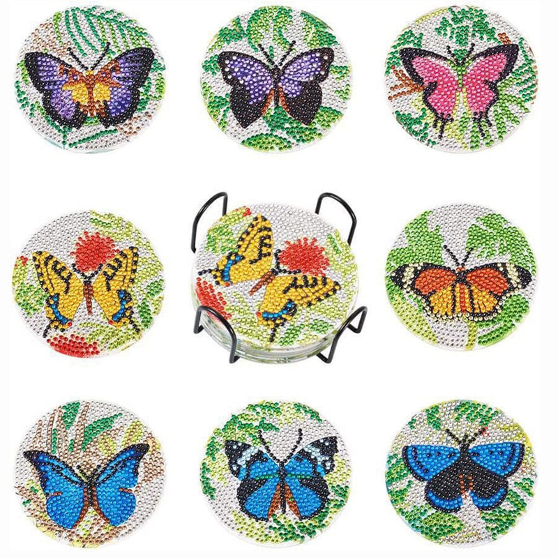 Papillon de printemps Sous-tasse Broderie Diamant 8Pcs