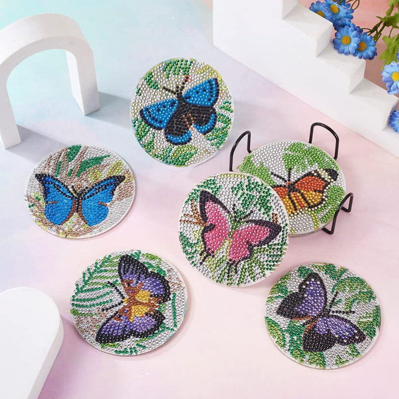 Papillon de printemps Sous-tasse Broderie Diamant 8Pcs