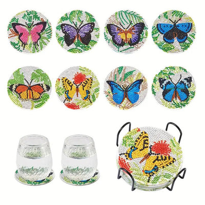 Papillon de printemps Sous-tasse Broderie Diamant 8Pcs