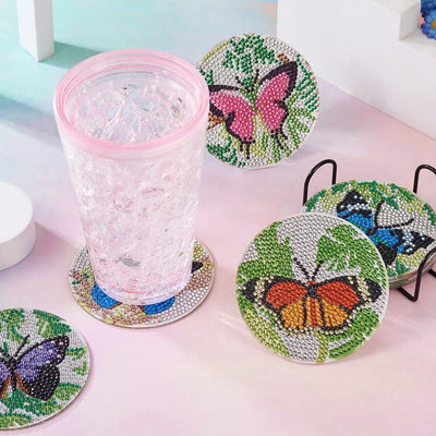 Papillon de printemps Sous-tasse Broderie Diamant 8Pcs