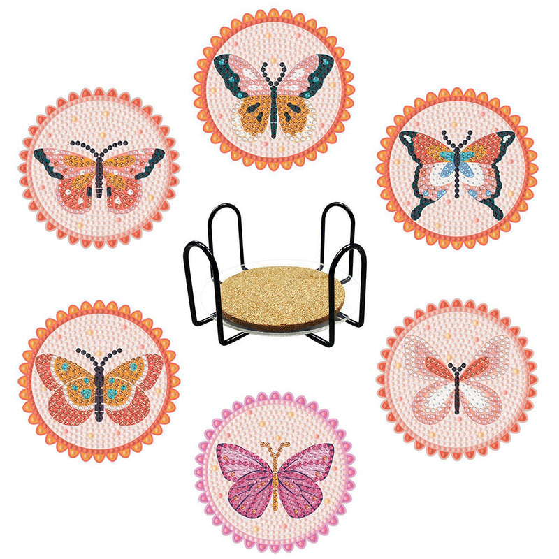 Papillon rose Sous-tasse Broderie Diamant 6Pcs