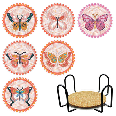 Papillon rose Sous-tasse Broderie Diamant 6Pcs