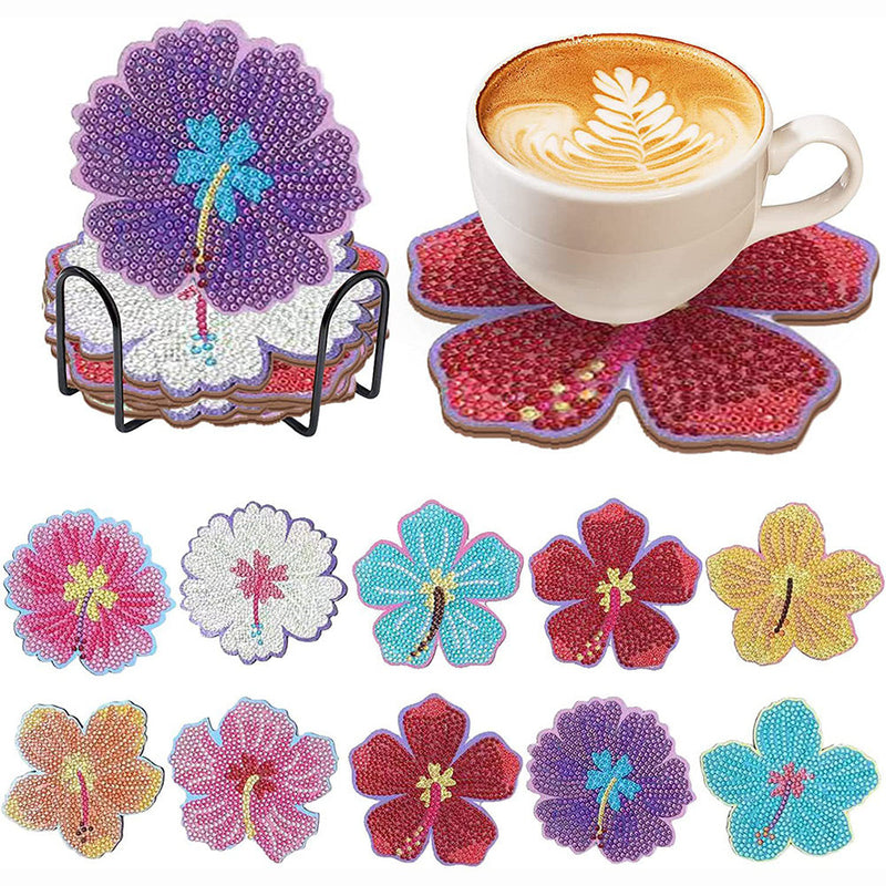 Fleurs de forme irrégulière Sous-tasse Broderie Diamant 10Pcs