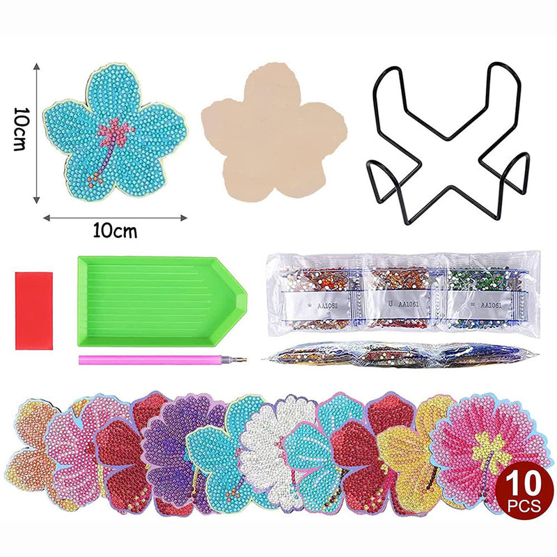 Fleurs de forme irrégulière Sous-tasse Broderie Diamant 10Pcs