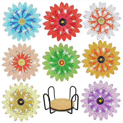 Fleur de chrysanthème Sous-tasse Broderie Diamant 8Pcs