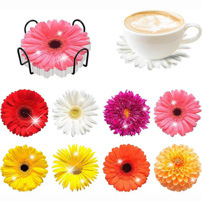 Fleur de chrysanthème Sous-tasse Broderie Diamant 8Pcs