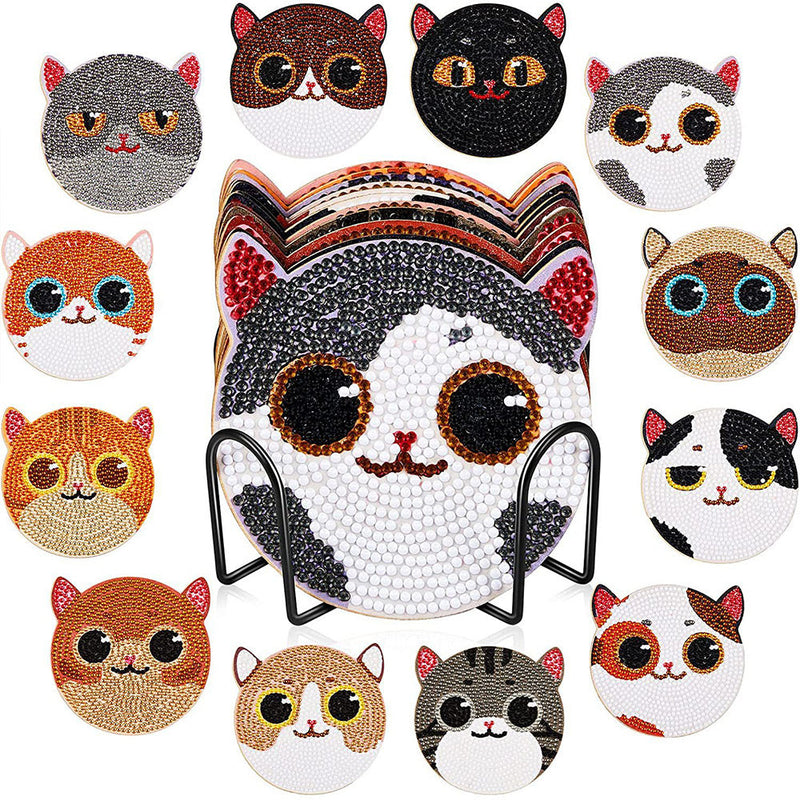 Chats mignons Sous-tasse Broderie Diamant 12Pcs