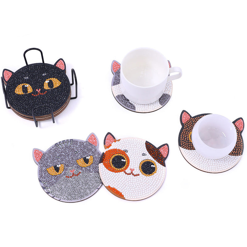 Chats mignons Sous-tasse Broderie Diamant 12Pcs